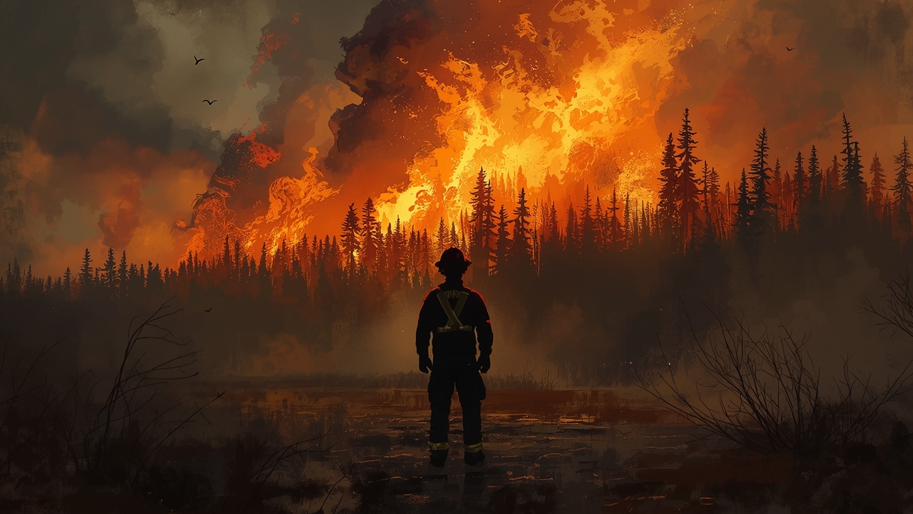 Bombero combate incendio en la Reserva Natural El Romeral