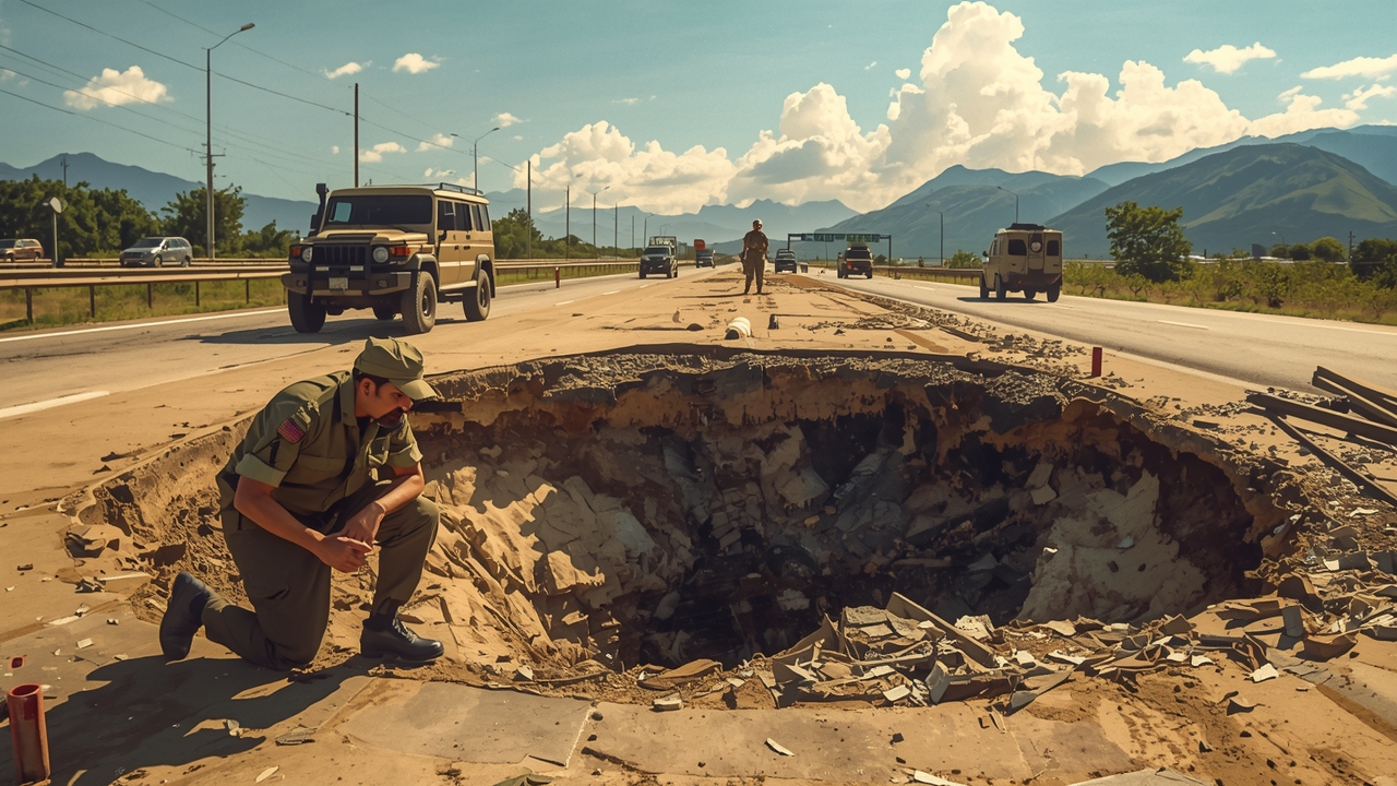 Ejército destruye artefacto explosivo en la carretera.