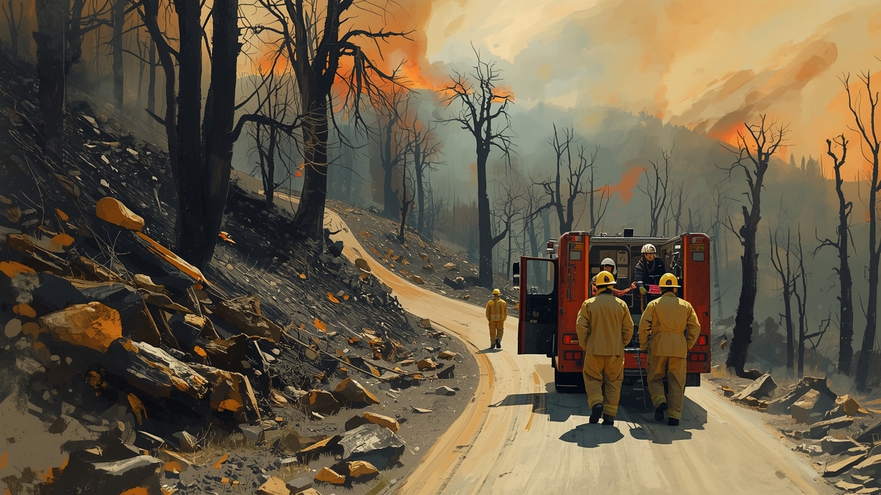Bomberos llegan para combatir incendio forestal en Villa de Leyva.