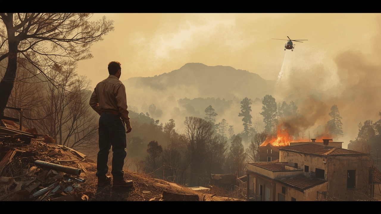 Incendio forestal cerca de un pueblo colonial en Colombia